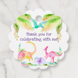 Pink Girl Dinosaur Favor Tag Bedankjes Labels