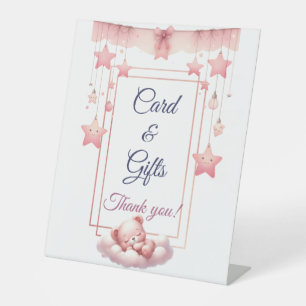 Pink Girl Rainbow Star Verjaardag Reclamebord Met Voetstuk