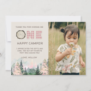 Pink Girl Rustic One Happy Camper Merci Cartes