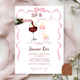 Pink Girl Sip et voir Baby shower Invitation