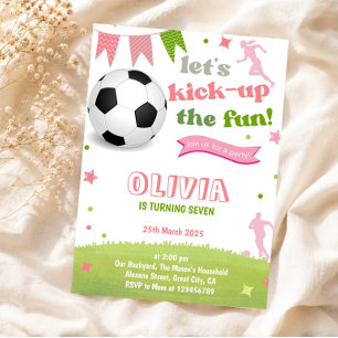 Pink Girl Soccer Anniversaire Invitation Football