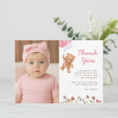 Pink Girl Teddy Bear 1er anniversaire Merci (Debout devant)