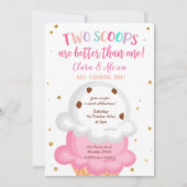 Pink Girl Twins crème glacée Invitation (Devant)