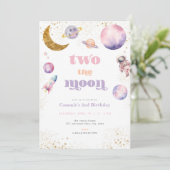 Pink Girl Two the Moon Anniversaire Invitation (Debout devant)