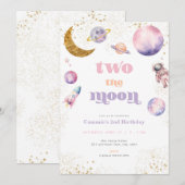 Pink Girl Two the Moon Anniversaire Invitation (Devant / Derrière)