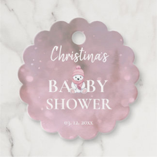 Pink Girl Winter Baby shower Bedankjes Labels