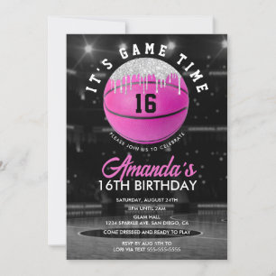 Pink Girls Basketball Birthday Uitnodiging