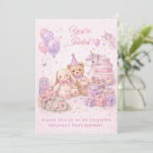 Pink Girl's First Birthday Party | Kaart (Staand voorkant)