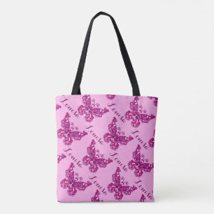 Pink Girls nom Butterfly motif sac personnalisé