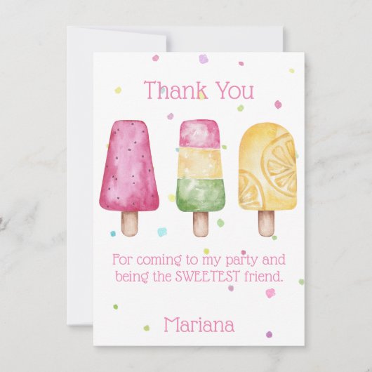 Pink Girls Popsicle fête d'anniversaire Carte de r (Devant)