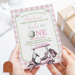 Pink Girl's Preppy Golf Hole in een eerste verjaar Kaart