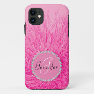 Pink Girly Glam  monogram naam personaliseren iPhone 11 Hoesje