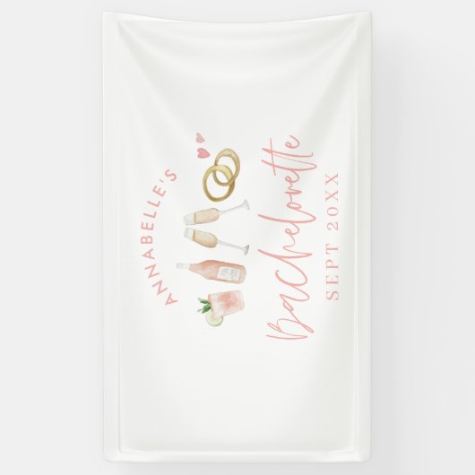 Pink girly modern champagne bachelorette weekend spandoek (Verticaal)