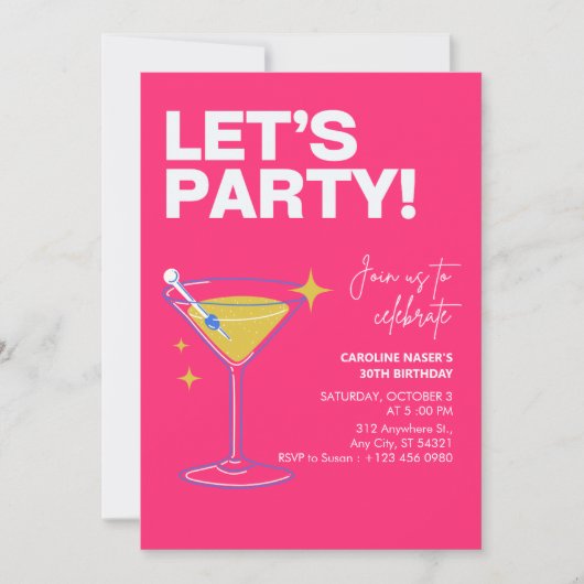 Pink Girly Party Modern 30th Birthday Invitation   (Devant)