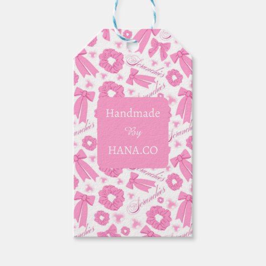 Pink Girly Scrunchies Pattern Cute Hair Accessory  Cadeaulabel (Voorkant)