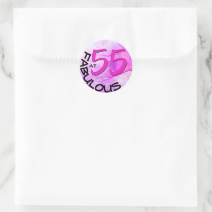Pink Girly Typografie "55 and Fabulous" Birthday Ronde Sticker