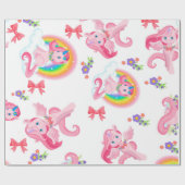 Pink Girly Unicorn Rainbow Pattern Wrapping Paper Cadeaupapier (Vlak)