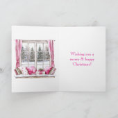 Pink Glam Christmas Trees Window Kaart (Binnen)