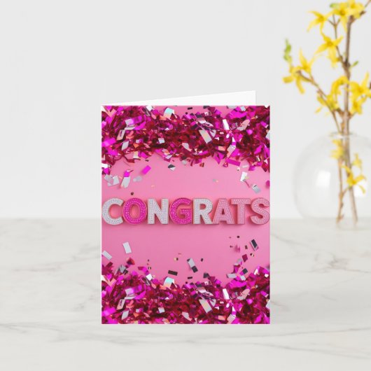 Pink Glam "Congrats" Kaart (Gele Bloem)