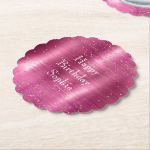 Pink Glam Gold Sparkle Confetti Verjaardag Kartonnen Onderzetters