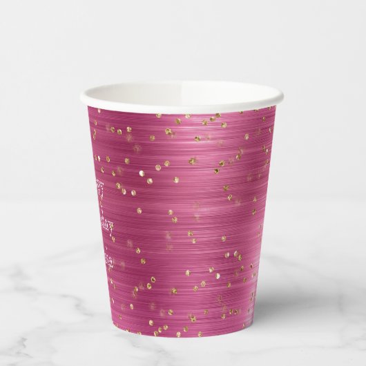 Pink Glam Gold Sparkle Confetti Verjaardag Papieren Bekers (Links)
