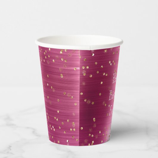 Pink Glam Gold Sparkle Confetti Verjaardag Papieren Bekers (Rechts)