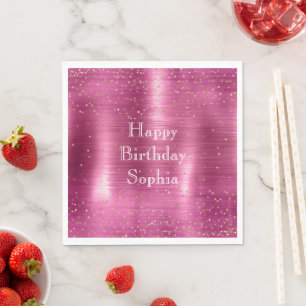 Pink Glam Gold Sparkle Confetti Verjaardag Servet