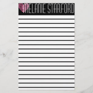 Pink Glam Heart Lined Briefpapier