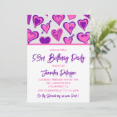 Pink Glam Heart Motif 53e anniversaire invitations (Debout devant)