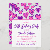 Pink Glam Heart Pattern 39e verjaardag uitnodiging (Voorkant / Achterkant)