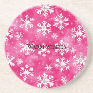 Pink Glam Sneeuwvlokken Kerstmis Zandsteen Onderzetter