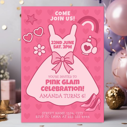 Pink Glam verjaardagsfeest Kaart