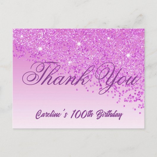 Pink Glitter, 100ste verjaardag Briefkaart (Voorkant)