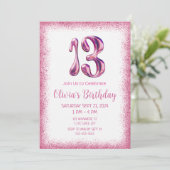 Pink Glitter 13e verjaardag uitnodiging (Staand voorkant)