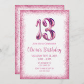 Pink Glitter 13e verjaardag uitnodiging (Voorkant / Achterkant)