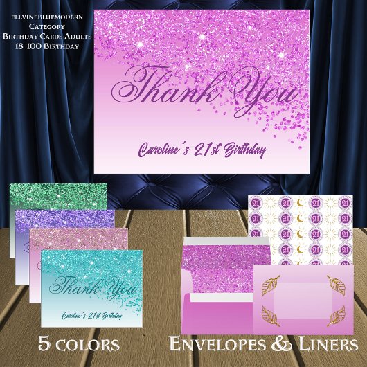 Pink Glitter, 21ste verjaardag Briefkaart