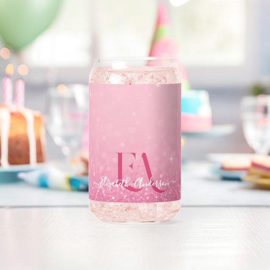 Pink Glitter – Aangepaste naam & Initialen Blikvorm Glas (Insitu (Verjaardag))