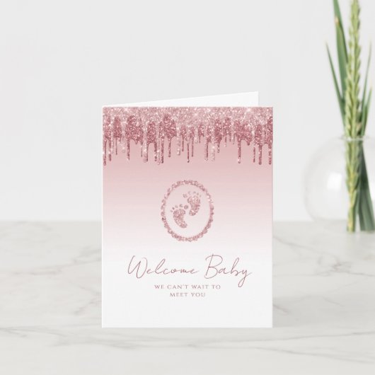 Pink Glitter Baby shower Welkom Kaart (Voorkant)