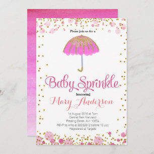 PINK GLITTER Baby Sprinkle Invitation umbrella Kaart