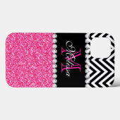 PINK GLITTER BLACK CHEVRON MONOGRAMMED Case-Mate iPhone CASE (Achterkant (horizontaal))