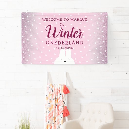 Pink Glitter Bunny Winter Nederland Spandoek (Insitu)