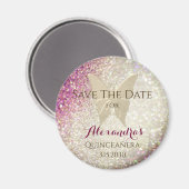 Pink Glitter Butterfly Quinceañera Magneet (Voorkant / Achterkant)