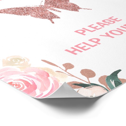 Pink Glitter Butterfly Sweets Verjaardag Party Sig Poster (Hoek)