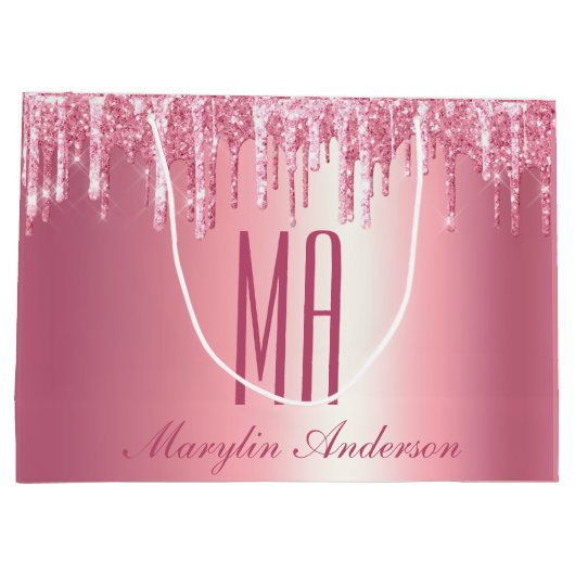 PINK GLITTER DRIP CUSTOM-NAAM MONOGRAM GROOT CADEAUZAKJE (Achterkant)