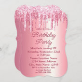 PINK GLITTER DRIP ELEGANT BIRTHDAY INVITATION KAART (Voorkant / Achterkant)
