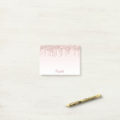 Pink glitter drips naam script post-it® notes (Op bureau)