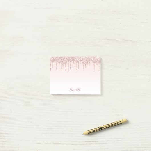 Pink glitter drips naam script post-it® notes (Op bureau)