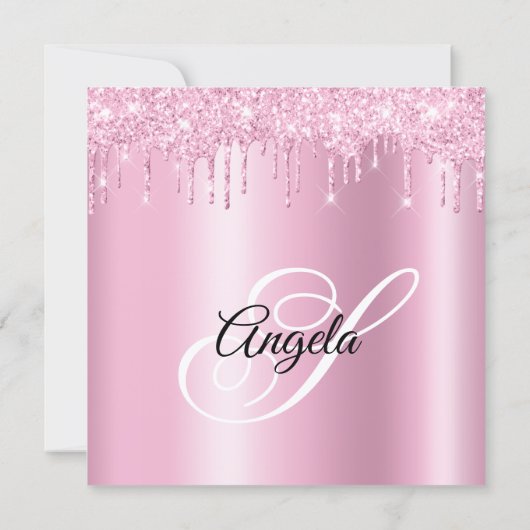 Pink Glitter Drips Shimmer Ombre Drop Shadow Kaart (Achterkant)