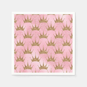 Pink Glitter en Gold Princess Crown Pattern Servet