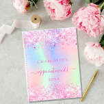 Pink glitter holographic unicorn name 2023<br><div class="desc">A trendy holographic background with unicorn and rainbow pastel colors in rose, purple, rose, mint green. Decorated with faux glitter dust in pink. Personalize and add a name, title and a year. The title is writes with a girly modern lettered style script with swashes. To keep the swashes only delete...</div>